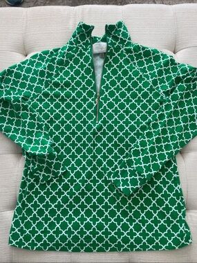 Pappagallo Green & White Geometric Quarter-Zip Pullover